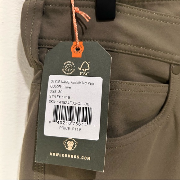 Howler Brothers Frontside Tech Pants 30x32 – Olive – NWT - Picture 4 of 5